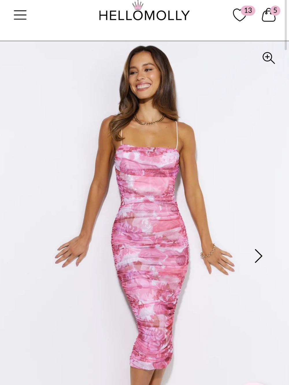 Hello Molly Pink Marble Ruched Midi Dress